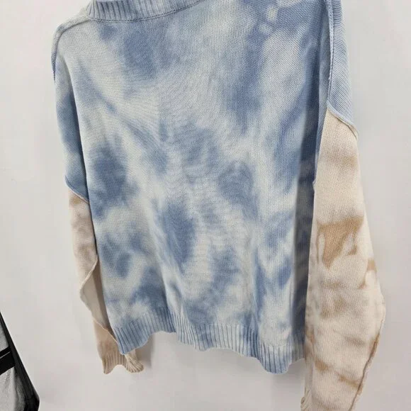 Michael Stars Blue Tan Tie Dye Cotton Sweater – Size M Colorblock Crop Pullover - Picture 7 of 8